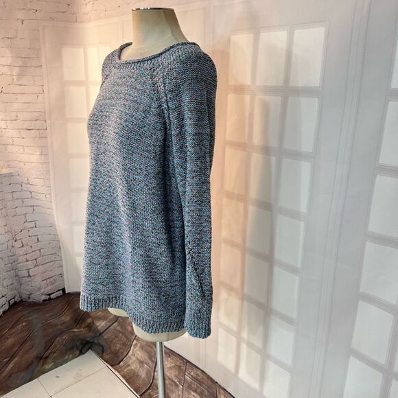 Talbots Blue Multicolor Crew Neck Cotton Blend Knit Long Sleeve Sweater Size OX - Picture 4 of 11